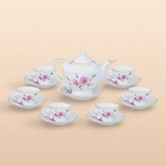 Bộ ấm trà Đèn thần hoa đào hồng kẻ vàng