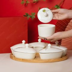 Bộ 06 hũ mứt cánh hoa vẽ đài sen