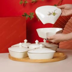 Bộ 06 hũ mứt cánh hoa vẽ đài sen