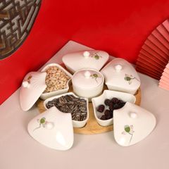 Bộ 06 hũ mứt cánh hoa vẽ đài sen