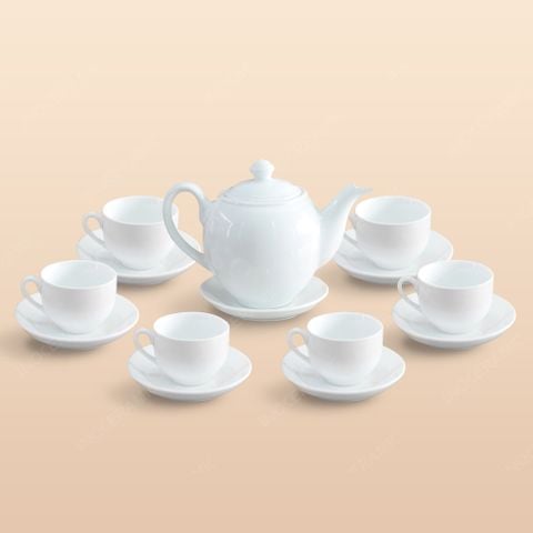 Bộ ấm trà dáng Minh Long men trắng
