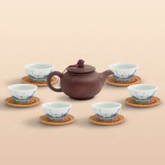 Bộ ấm trà Thổ Hoa chén sứ lùn