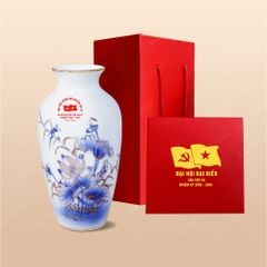 Quà tặng Đại hội Đảng - Lọ hoa vẽ sen xanh chỉ vàng