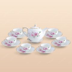 Bộ ấm trà Mẫu Đơn hoa đào hồng kẻ vàng