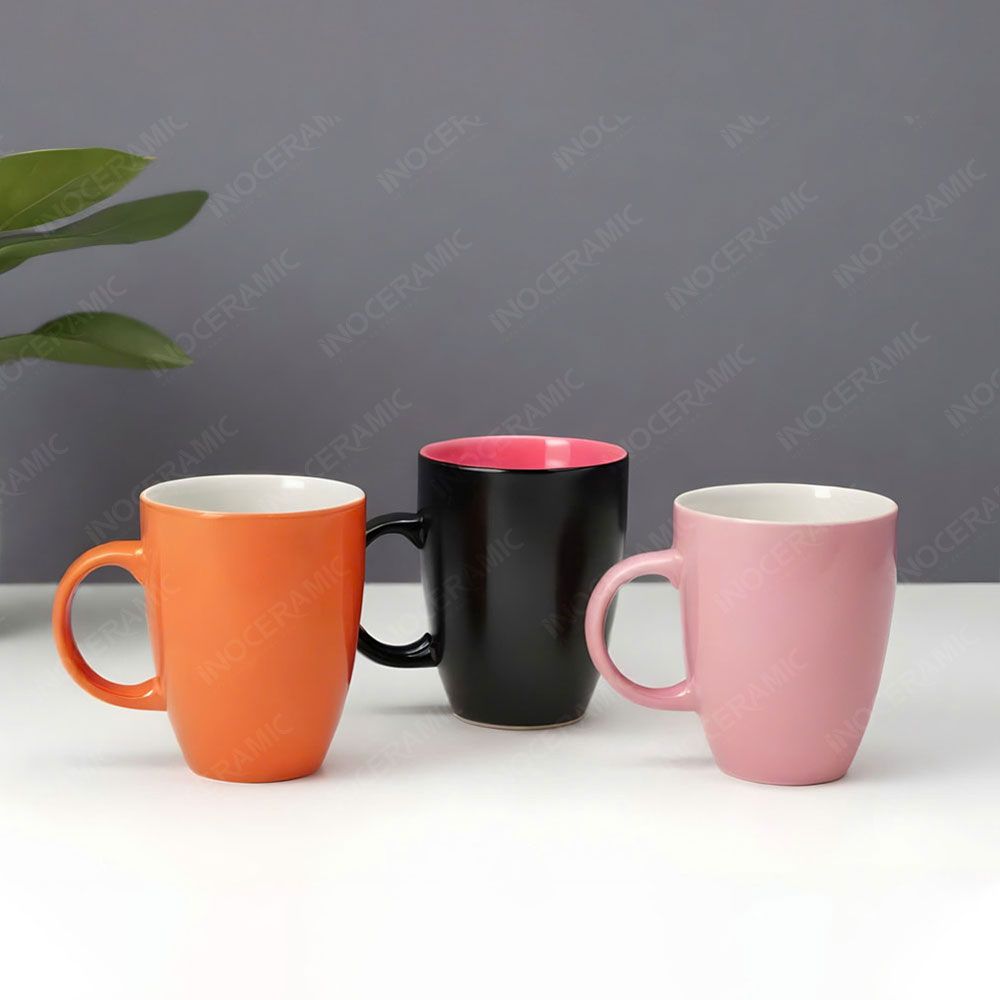 Ly sứ bầu quai C hai màu in logo