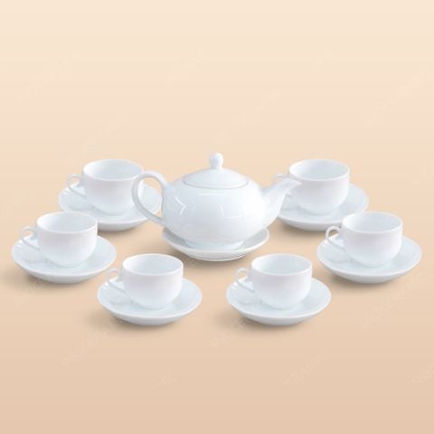 Bộ ấm trà Minh Nguyệt men trắng in logo