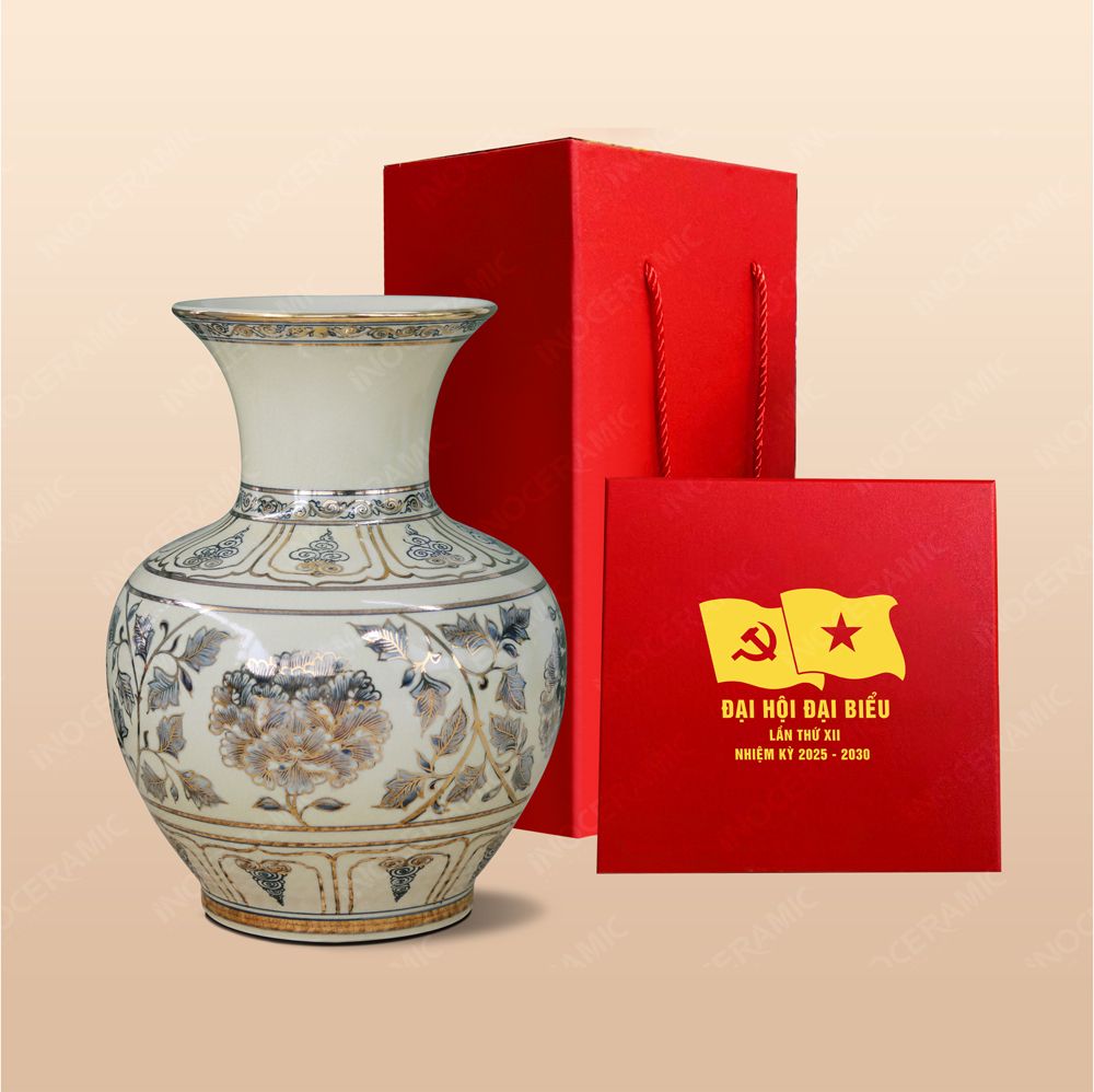 Quà tặng Đại hội Đảng - Lọ trường phúc vẽ vàng H29