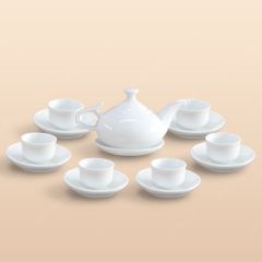 Bộ ấm trà vòi voi men trắng