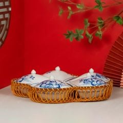Bộ khay mứt hoa khế vẽ sen xanh