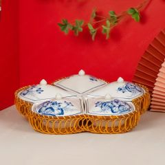 Bộ khay mứt hoa khế vẽ sen xanh