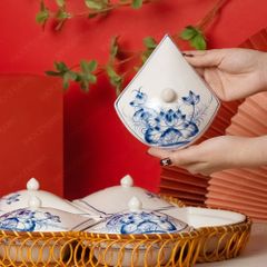 Bộ khay mứt hoa khế vẽ sen xanh