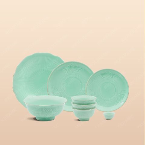 Bộ bàn ăn 12 món men xanh ngọc