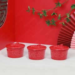 Bộ 03 hũ mứt hoa mai men đỏ