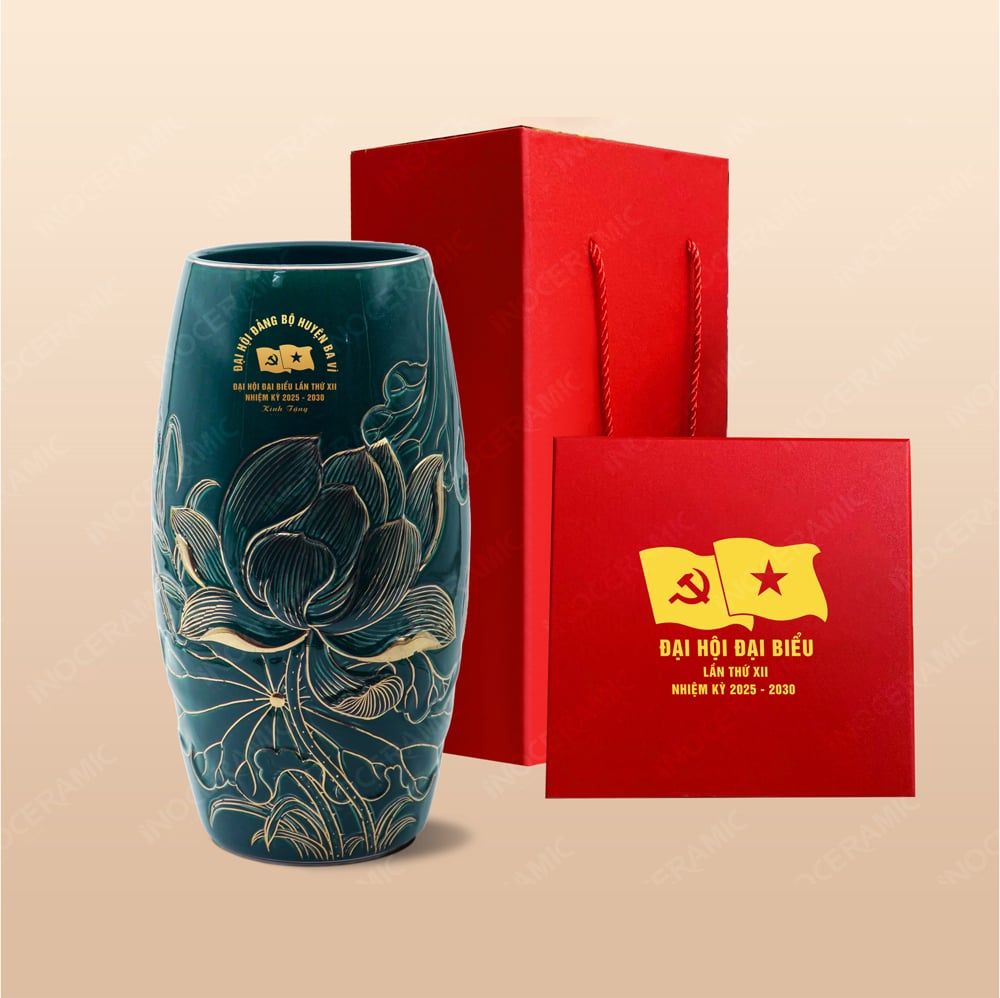 Quà tặng Đại hội Đảng - Lọ bom men lục khắc nổi H27