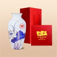 Lọ hoa vẽ sen xanh chỉ vàng in logo | Quà tặng sự kiện chính trị