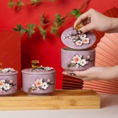 Bộ 03 hũ mứt hoa đào đắp nổi