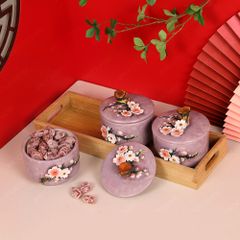 Bộ 03 hũ mứt hoa đào đắp nổi