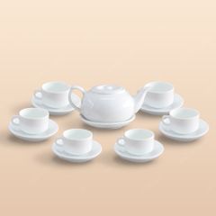 Bộ ấm trà CK lõm men trắng in logo