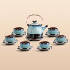 Bộ ấm trà Kim Hoa men ngọc hoả biến