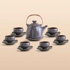 Bộ ấm trà Kim Hoa men tím hoả biến
