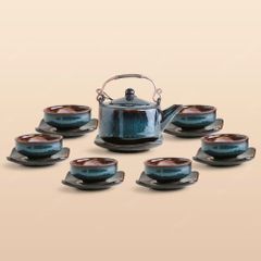 Bộ ấm trà Thanh Hoa men lam hoả biến