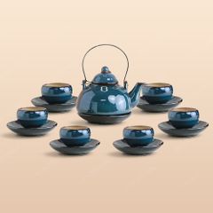 Bộ ấm trà Yên Hoa men lam hoả biến