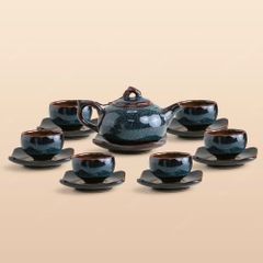 Bộ ấm trà quả hồng vân đá men hoả biến