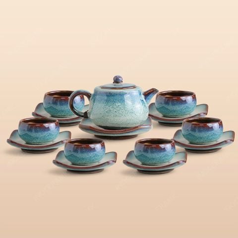 Bộ ấm trà Lưu Ly men ngọc hoả biến