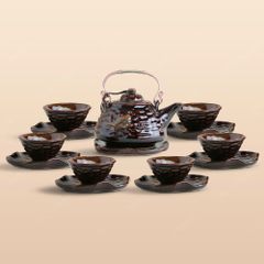 Bộ ấm trà Đan Hoa men nâu hoả biến