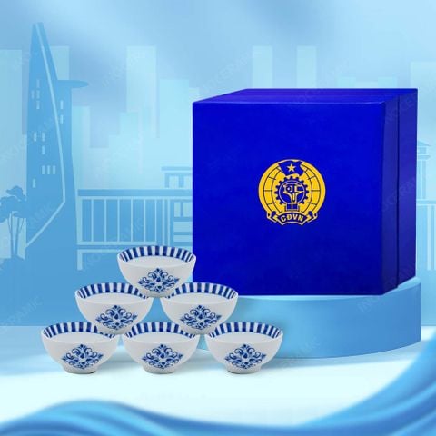 Quà tặng Công đoàn - Bộ 06 chén cơm sọc hoa in logo