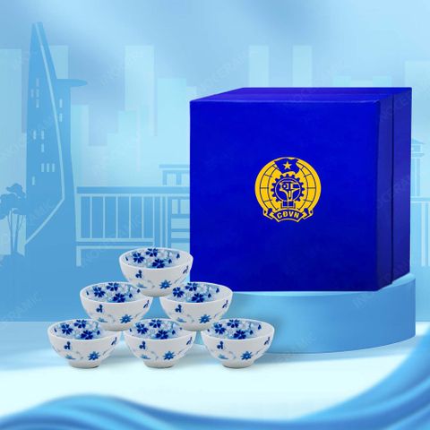 Quà tặng Công đoàn - Bộ 06 chén cơm mai xanh in logo