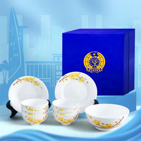 Quà tặng Công đoàn - Bộ bàn ăn 9 món hoa mai in logo