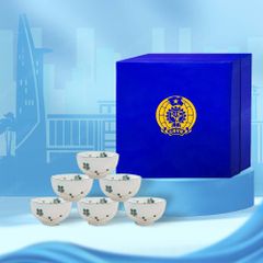 Quà tặng Công đoàn - Bộ 06 chén cơm men kem mai xanh in logo