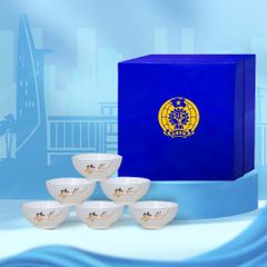 Quà tặng Công đoàn - Bộ 06 chén cơm sen vàng kẻ chỉ vàng in logo