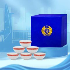 Quà tặng Công đoàn - Bộ 06 chén cơm viền hạc đỏ in logo