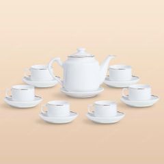 Bộ ấm trà Phúc Tâm quai tim chỉ vàng in logo