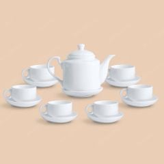 Bộ ấm trà Phúc Tâm men trắng in logo