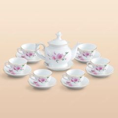 Bộ ấm trà Đài Các đào hồng kẻ vàng