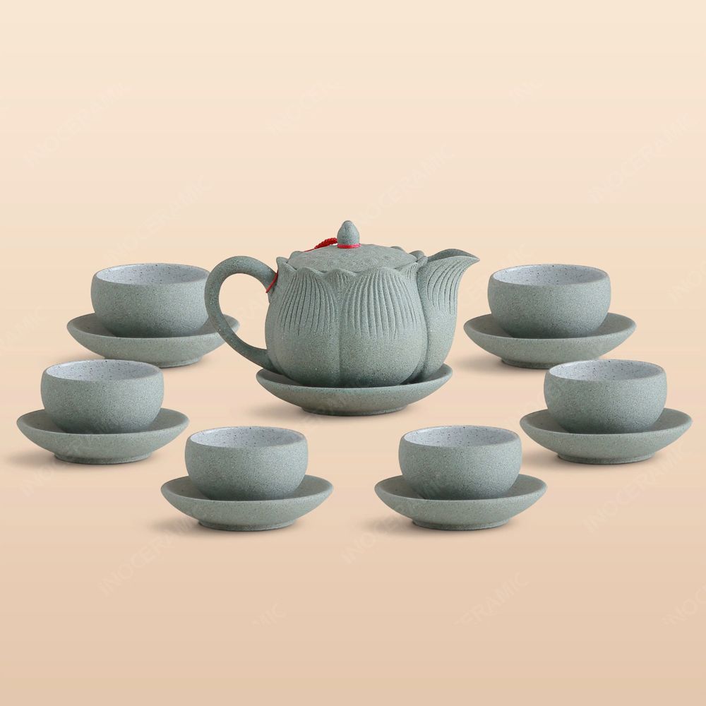 Bộ ấm trà Liên Đài hồng sa xám in logo quà tặng khách hàng doanh nghiệp