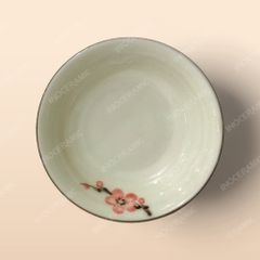 Đĩa muối - Bộ bàn ăn men kem vẽ Đào đỏ