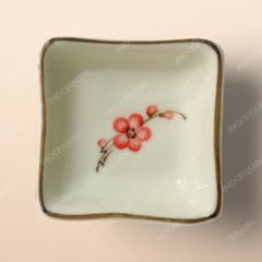 Gia vị vuông - Bộ bàn ăn men kem vẽ Đào đỏ