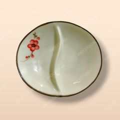Gia vị oval 2 ngăn - Bộ bàn ăn men kem vẽ Đào đỏ