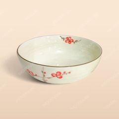 Tô nông - Bộ bàn ăn men kem vẽ Đào đỏ