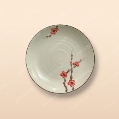 Đĩa tròn - Bộ bàn ăn men kem vẽ Đào đỏ