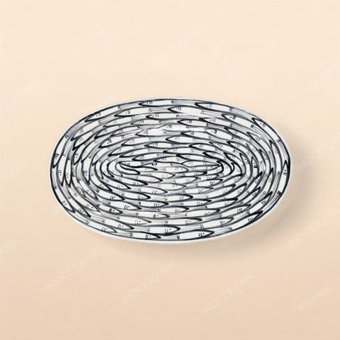 Đĩa bầu dục - Bộ bàn ăn Vẽ cá đàn