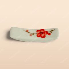 Gác đũa - Bộ bàn ăn men kem vẽ Đào đỏ