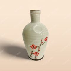 Bình rượu - Bộ bàn ăn men kem vẽ Đào đỏ