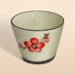 Chén rượu - Bộ bàn ăn men kem vẽ Đào đỏ