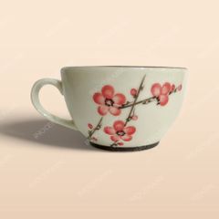 Cốc Capuchino / Cappuccino - Bộ bàn ăn men kem vẽ Đào đỏ