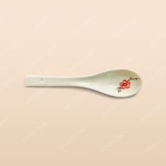 Thìa cà phê - Bộ bàn ăn men kem vẽ Đào đỏ